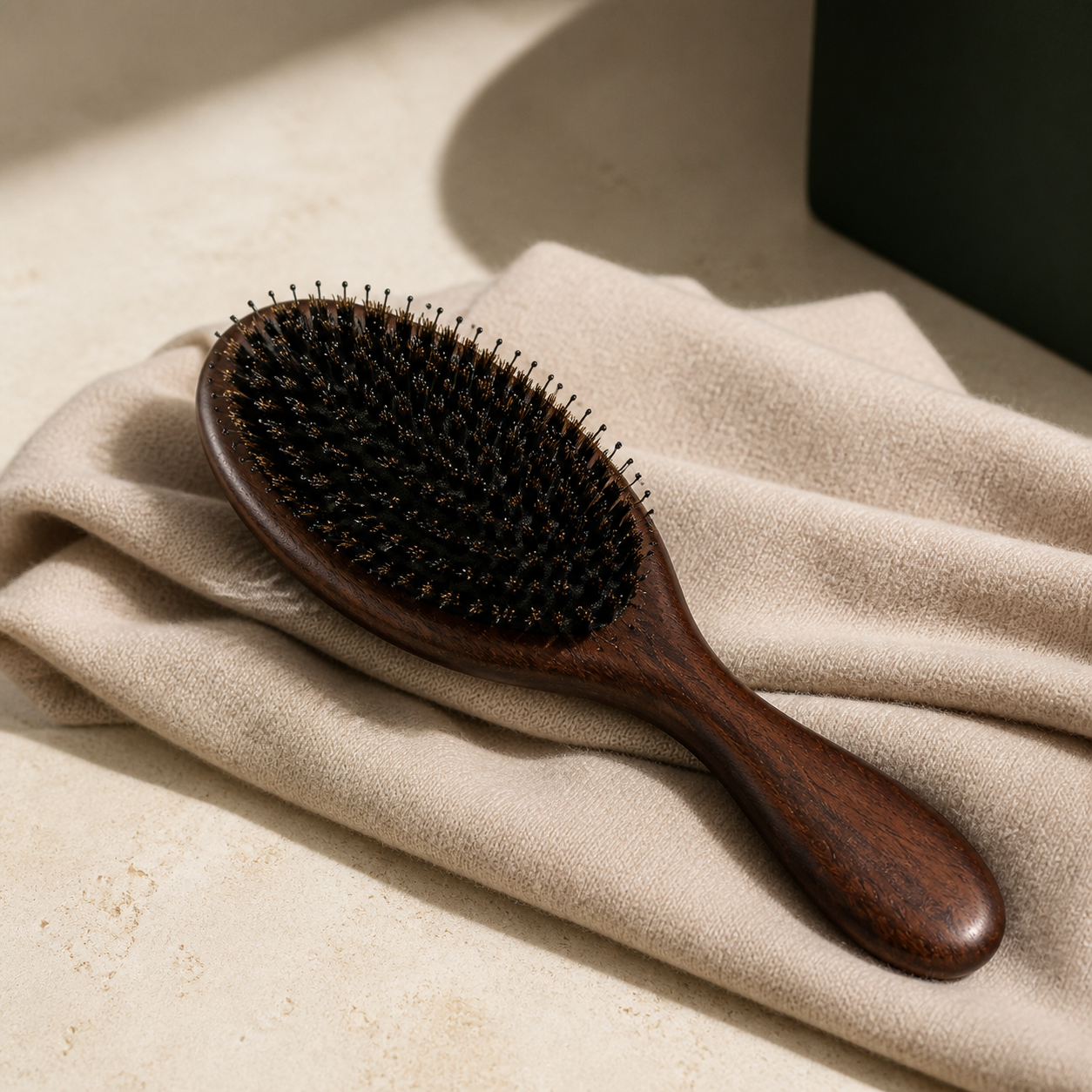 The Finish Brush styled on linen in natural light.