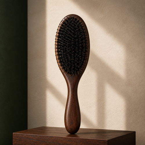 Alder & Bristle Brush standing upright in warm natural light