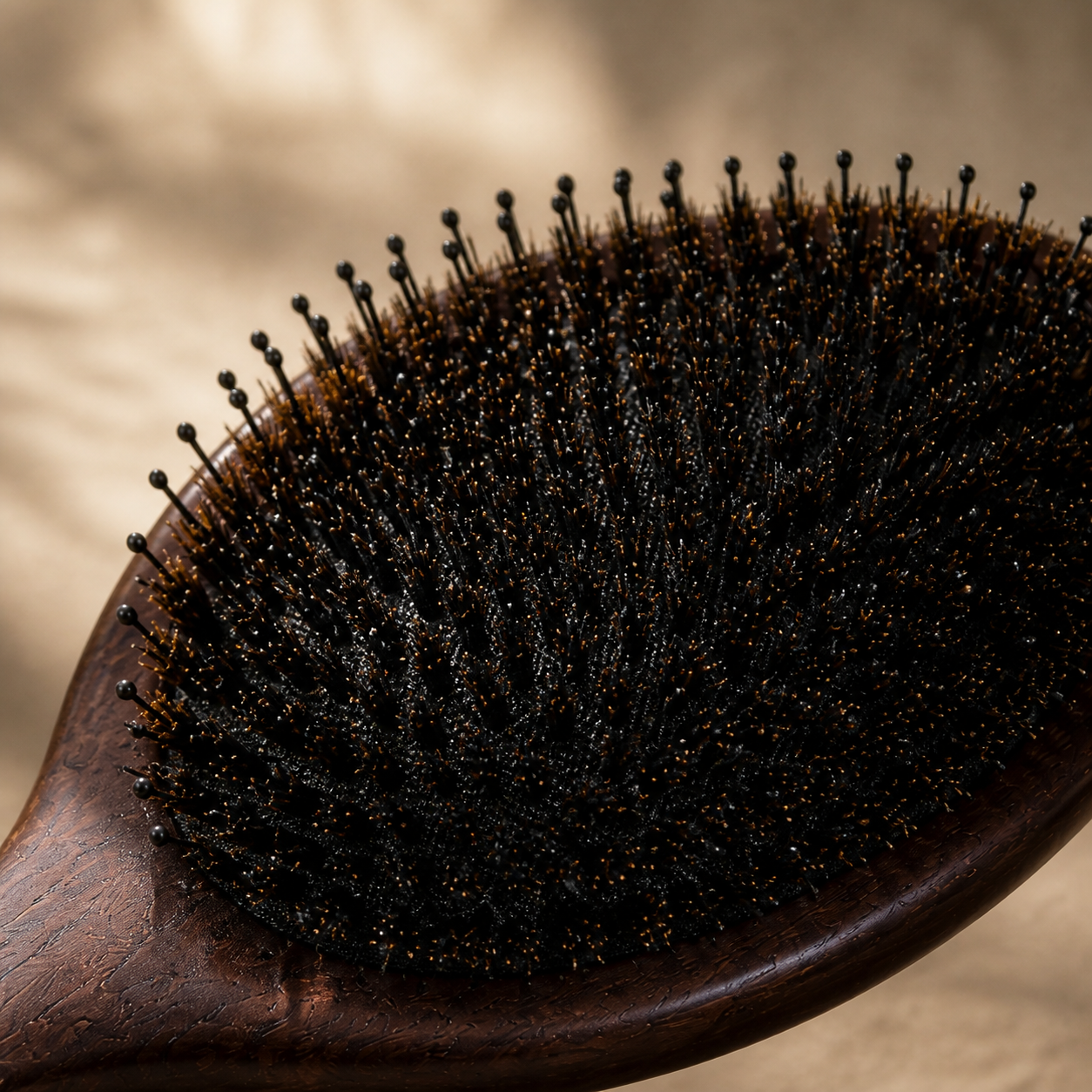 Close view of the brush's mixed bristles
